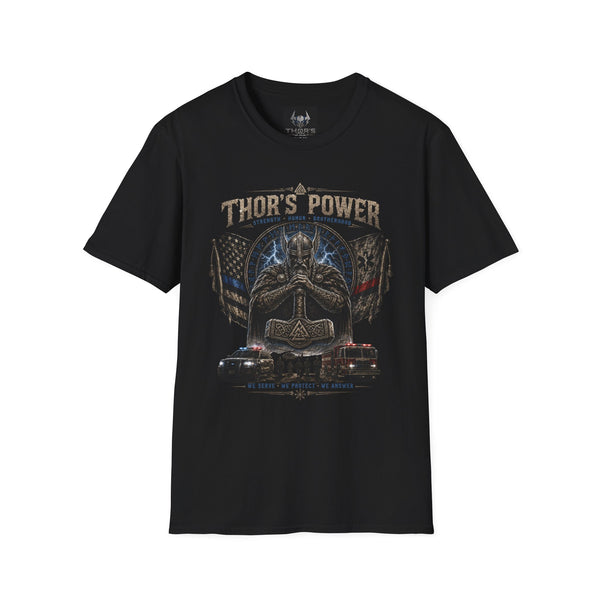 Thor's Power Graphic T-Shirt — Norse Viking Helmet Lightning Design